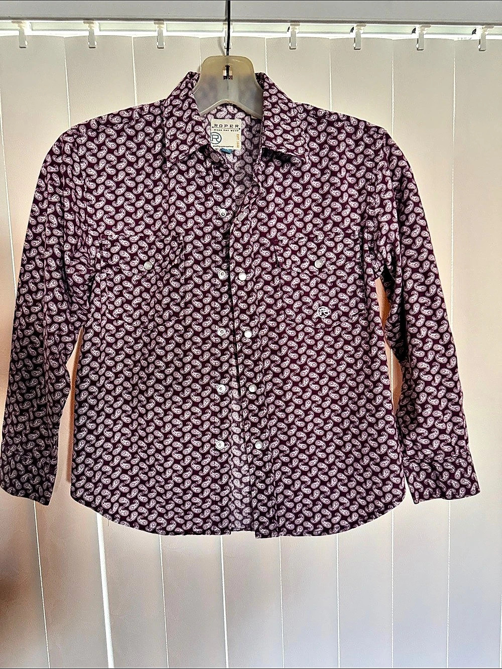 Roper Girls Paisley Print Long Sleeve Western Shirt Purple & White Size 10-12